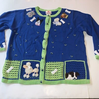 The Quacker Factory Sweater Cardigan Dog Embellished Whimsical Colorful Sz 1x - Image 1 of 4