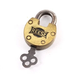 Reese Brass Pad Lock Antique W/Key-BD-154 - Picture 1 of 6