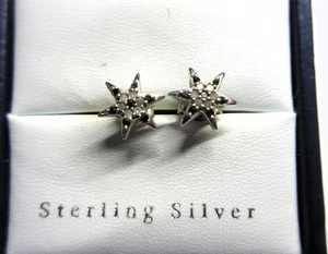 Vintage Ohrstecker Sterlingsilber weiß & echt DIAMANT besetzt Stern Design - Bild 1 von 4
