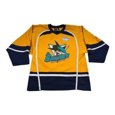 Camiseta deportiva de hockey San Jose Sharks Jr Sharks juvenil XL dorada azul marino SAP K1 House League Foto 1 de 4