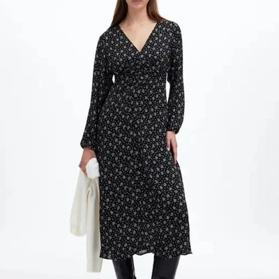 Vestido midi floral acanalado Madewell negro verdadero talla 0 nuevo sin etiquetas Foto 1 de 4