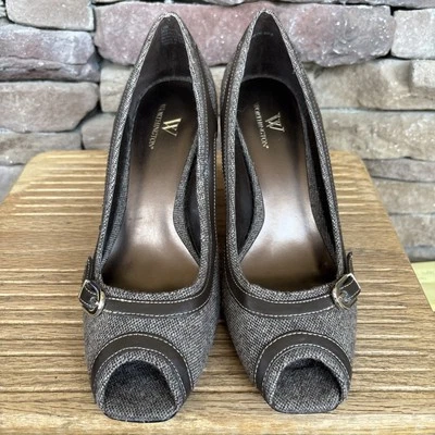 Worthington Women’s Tweed Brown Fabric Peep Toe Pumps Size 7.5 M  3.5 Inch Heels - Image 1 of 4
