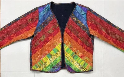 Preciosa Chaqueta Corta Acolchada Algodón Colores Arco Iris Hecha a Mano Talla L Rojo Azul Verde Foto 1 de 4