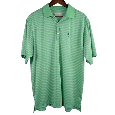Polo de Golf Donald Ross L Verde Blanco Rayas Logo Rendimiento Activo Foto 1 de 4