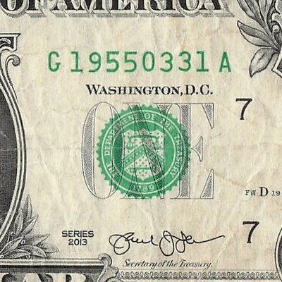 MAR 31 1955 Birthday Fancy Serial Number Date Note One Dollar Bill 03 31 1955 - Image 1 of 4