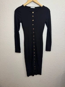 Heart Hips Woman’s Black Midi Dress Long Sleeve Crew Neck Size Small - Picture 1 of 7
