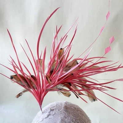 Twisted Goose Biot Rooster Feather Mount Flower Pearls Millinery Hat Fascinator - Image 1 of 4