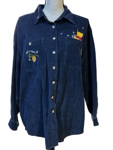 Vintage Winnie the Pooh Tigger BLUE Corduroy Button Down Shirt L 100 Acre Wood - Picture 1 of 7