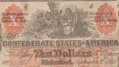 ⭐CT22 1861 $10 MONEDA CONFEDERADA FAMILIA INDIA Billete de guerra CFT Billete de diez dólares ⭐ Foto 1 de 3