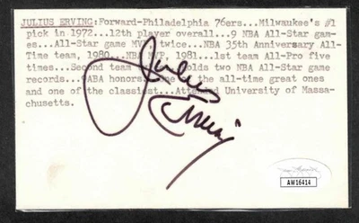Julius Erving Autographed 3x5 Index Card, Philadelphia 76ers - Image 1 of 2