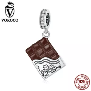 Voroco European CZ Chocolate love Charms .925 Sterling Silver for Bracelet - Picture 1 of 12