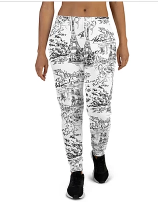 Women's Black Toile Paris Eiffel Tower Jogger Pants Jogging Running Sweats - Image 1 of 4