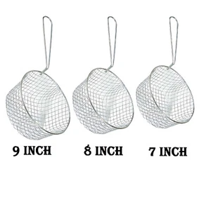 Cesta de malla de alambre sartén para freír astillas freidora redonda de metal colador cubo papas fritas sartén - Imagen 1 de 7