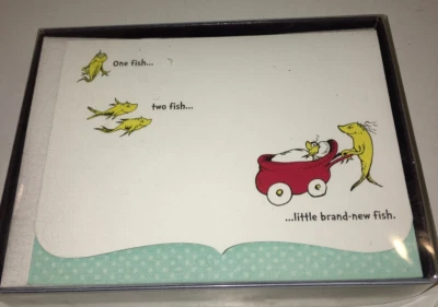 10 BABY ANNOUNCEMENTS CARDS & Envelopes DR SEUSS NEW FISH INFANT SHOWER BLANK - Image 1 of 3