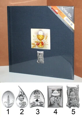 Album fotografico foto vari formati Comunione targa argento 30 fogli 31x31 blu - Immagine 1 di 4
