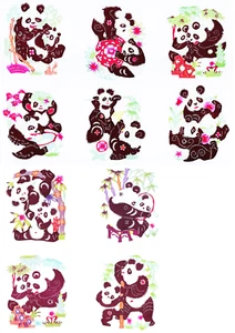 Paper Cuts Pair Panda Set 10 small colorful pieces Zhou 3 packets Lot - Imagen 1 de 11