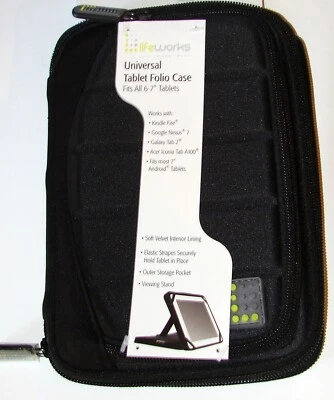 New LIFEWORKS Universal Tablet Folio Case for 6-7" Tablets - Black W/ Pocket - Image 1 of 4