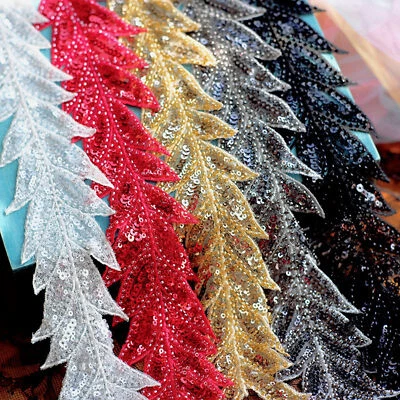 Bling Leaves trim Beaded Leaf Vine Lace trim Dance Costumes Belt Decoration - image 1 of 2