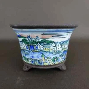 Japanese Bonsai Pot signed TOSUI 陶翠 Round White Glazed  w5.5in (14cm) - Bild 1 von 9