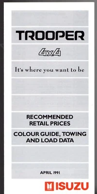 Isuzu Trooper Prices, Equipment & Colour/Trim 1991 UK Market Foldout Brochure - Image 1 of 2