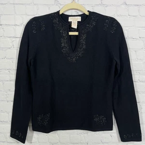 Pure Cashmere Pullover Damen klein schwarz bestickt Punk Emo weich adrett - Bild 1 von 11