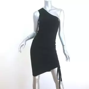T by Alexander Wang One-Shoulder Mini Dress Black Ruched Wool Size Extra Small - Picture 1 of 7