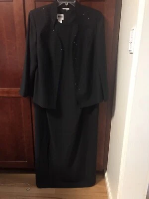 Leslie Fay 2 piezas Vestido Largo y Chaqueta Negro con Cuentas 16WP Foto 1 de 4