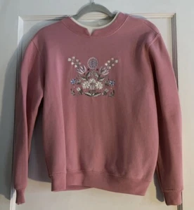Vintage Cottage Granny Sweatshirt Rosa Damen Med ? Bestickte Blumen - Bild 1 von 9