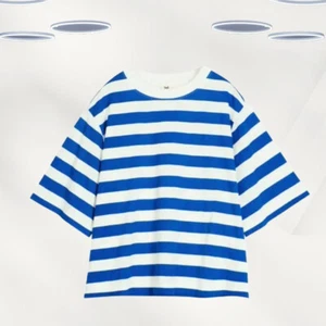 Ex Hush Women’s Short Sleeve Striped Boxy T-Shirt in Blue/White (Defect) - Picture 1 of 4