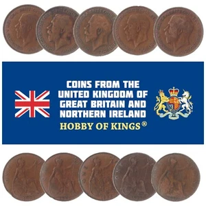 LOT OF 10 GREAT BRITAIN UNITED KINGDOM 1 PENNY COINS, KING GEORGE V 1911 - 1936 - Picture 1 of 3