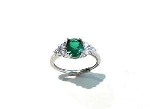 Anello tipo smeraldo con zirconi argento rodio bianco - Foto 1 di 2
