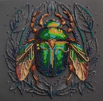 ABRIS ART DIY Bead Embroidery Kit Emerald Beetle Beaded stitching needlepoint beadwork