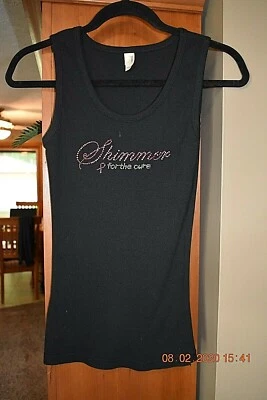 Women's size M Breast Cancel Awareness Black Tank, Shimmer for the Cure Foto 1 de 4