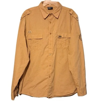Mecca Mens Shirt 2XL Khaki Button Up Sleeve Patch Y2K Hip Hop Grunge - Image 1 of 4