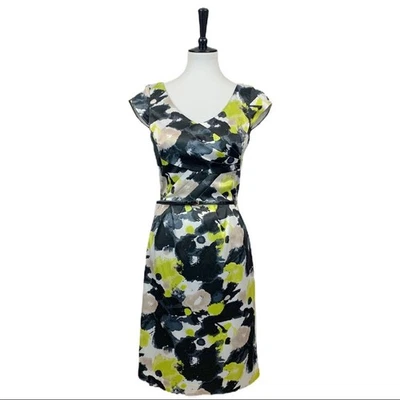Vestido Vaina Antonio Melani Negro Amarillo Gris Floral Satén Para Mujer Talla 4 Foto 1 de 4