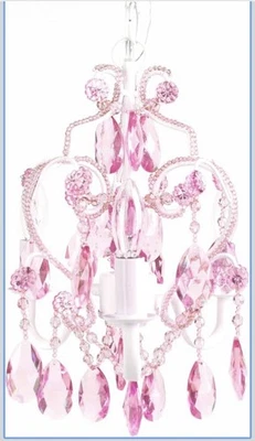 Petite Crystal Chandelier 3-Light Pink & White Ceiling Lights Plug In Girls Room - Image 1 of 4