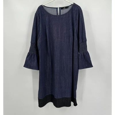 Agnes Orinda Womens Dress Size 2X Denim Bell Sleeve Lagenlook Cottagecore Artsy - Image 1 of 4