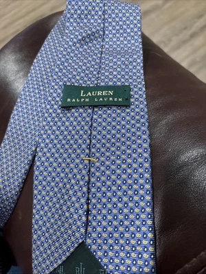 Corbata Lauren Ralph Lauren negra azul y amarilla con estampado de diamantes de seda 56 x 4 Foto 1 de 3