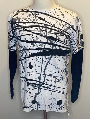 Camiseta de manga larga PRPS blanca y negra con salpicaduras en 100 % algodón (talla XL) Foto 1 de 4