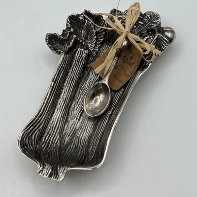 Mud Pie Metal Celery Dish Spoon Dip Set Radish Veggie Tray Crudite Hostess - Image 1 of 4