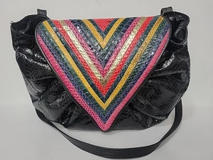Bolso de Hombro Chevron Multicolor Piel de Serpiente Genuina Divina Años 80 De Colección - Imagen 1 de 12
