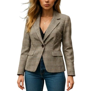 Maeve by Anthropologie Womens Blazer Jacket XS Houndstooth Plaid Preppy Academia - Picture 1 of 14