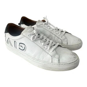 Givenchy Mens Urban Street White Black Logo Low Top Flat Trainer Sneaker Sz 11.5 - Picture 1 of 17