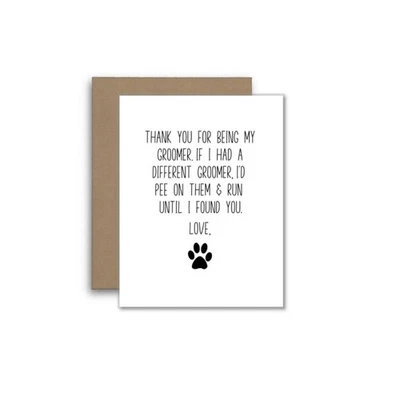 Funny Groomer Thank You Card – Pet Humor with Paw Print - Image 1 of 4