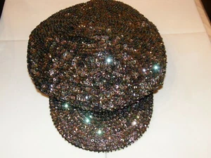 SEQUIN BRANDO NEWSBOY CABBIE CAP HAT IRIDESCENT BLACK PERFECT WITH DENIM NEW ! - Picture 1 of 2