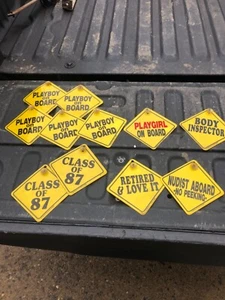 c1986 goof gag car hanging signs playboy playgirl class of 87 - 5” sq plastic  - Picture 1 of 10