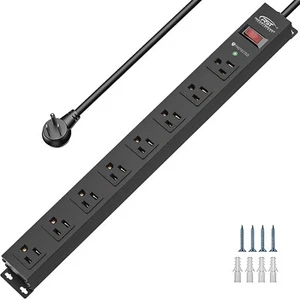 8 Outlet Metal Heavy Duty Power Strip with Switch, 15A/1875W Mountable - Picture 1 of 7