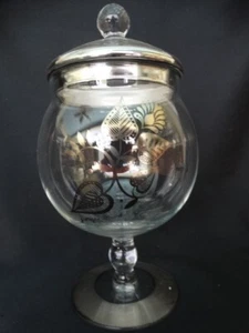 MCM Georges Briard Glass Silver Damask Footed Covered Candy Apothecary Jar VGUC - Picture 1 of 17