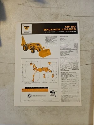 Vintage 1969 Massey-Ferguson 50 retroexcavadora cargadora distribuidor venta folleto hoja de especificaciones  Foto 1 de 4