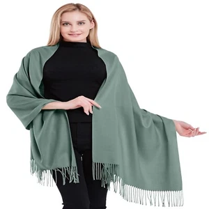 Laurel Green 100% Cashmere Shawl Pashmina Wrap Hand Made in Nepal CJ Apparel NEW - Picture 1 of 12